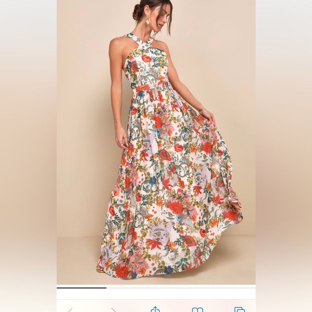 Lulus Cream Floral Print Maxi Dress